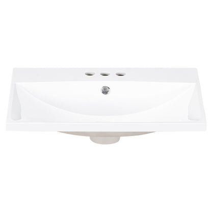 24" Bathroom Vanity Top Only, White Basin, 3-Faucet Holes, 4" Faucet Available, Ceramic