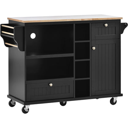 K&K Kitchen Island Cart with Storage Cabinet and Two Locking Wheels,Solid wood desktop,Microwave cabinet,Floor Standing Buffet Server Sideboard for Kitchen Room,Dining Room,, Bathroom（Black）