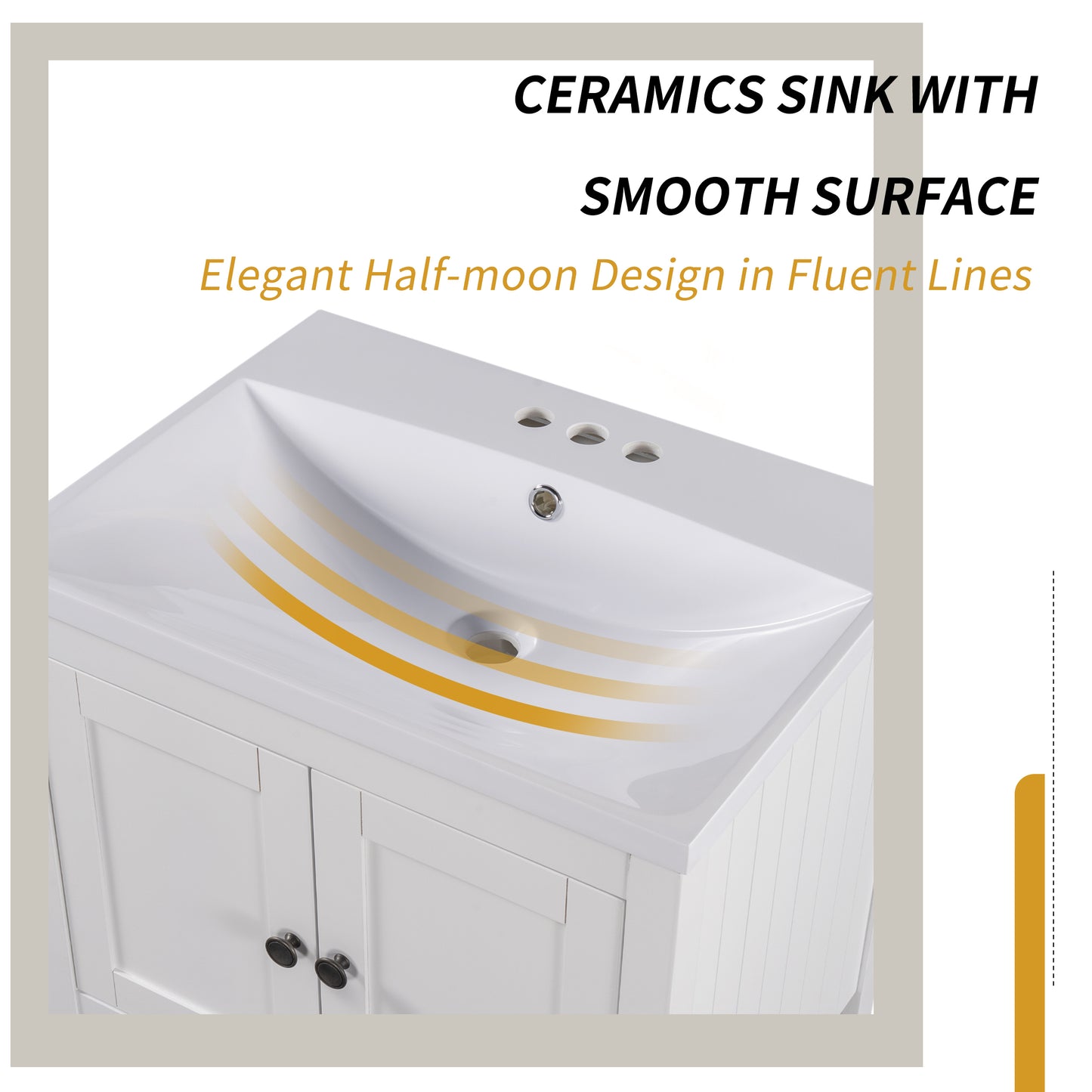 [VIDEO] 24" White Modern Sleek Bathroom Vanity Elegant Ceramic Sink with Solid Wood Frame Open Style Shelf (OLD SKU: JL000001AAK)