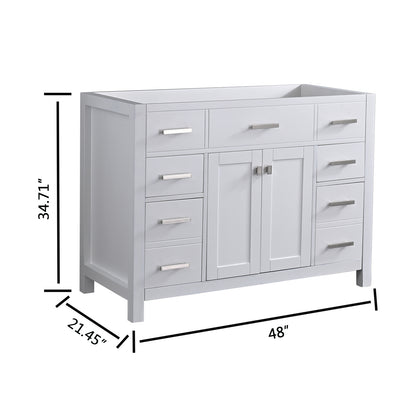 48 Inch Bathroom Storage Cabinet with Two Doors and Drawers in White, Vanity Base only