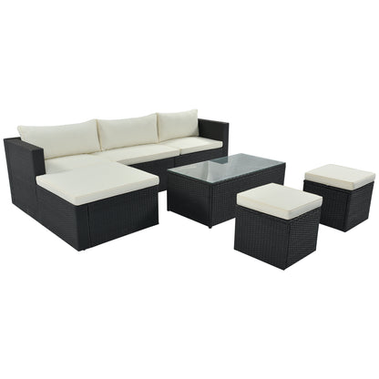 GO Large Outdoor Wicker Sofa Set, PE Rattan, Movable Cushion, Sectional Lounger Sofa, For Backyard, Porch, Pool, Beige