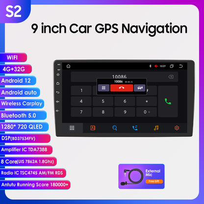 2S Series 9" 4+32GB Touchscreen Android 12 Octa Core QLED 1280*720 Car Gps Navigation Stereo Carplay