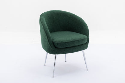 Soft Teddy Fabric Accent Armchair Dining Chair With Shining Electroplated Chrome Legs,Dark Green