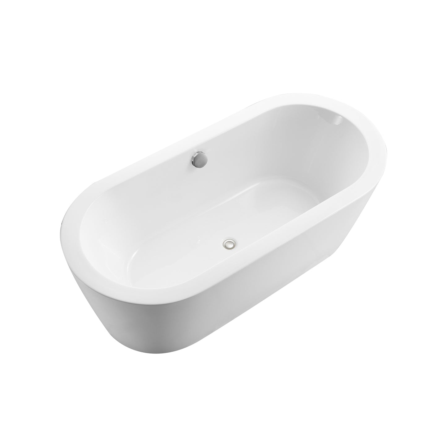 59"L x 29.5\\\'\\\'W Acrylic Art Freestanding Alone White Soaking Bathtub with UPC Certified Brushed Nickel Overflow and Pop-up Drain