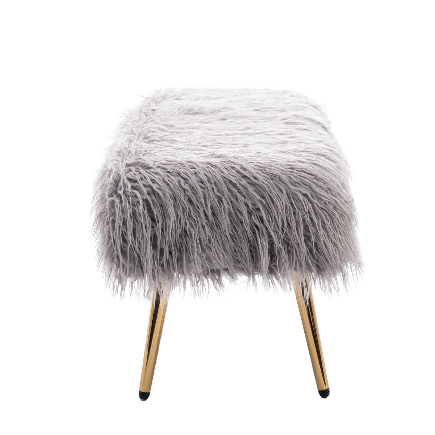 HengMing Faux Fur Plush Ottoman Bench, Modern Fluffy Upholstered Bench for Entryway Dining Room Living Room Bedroom, GRAY