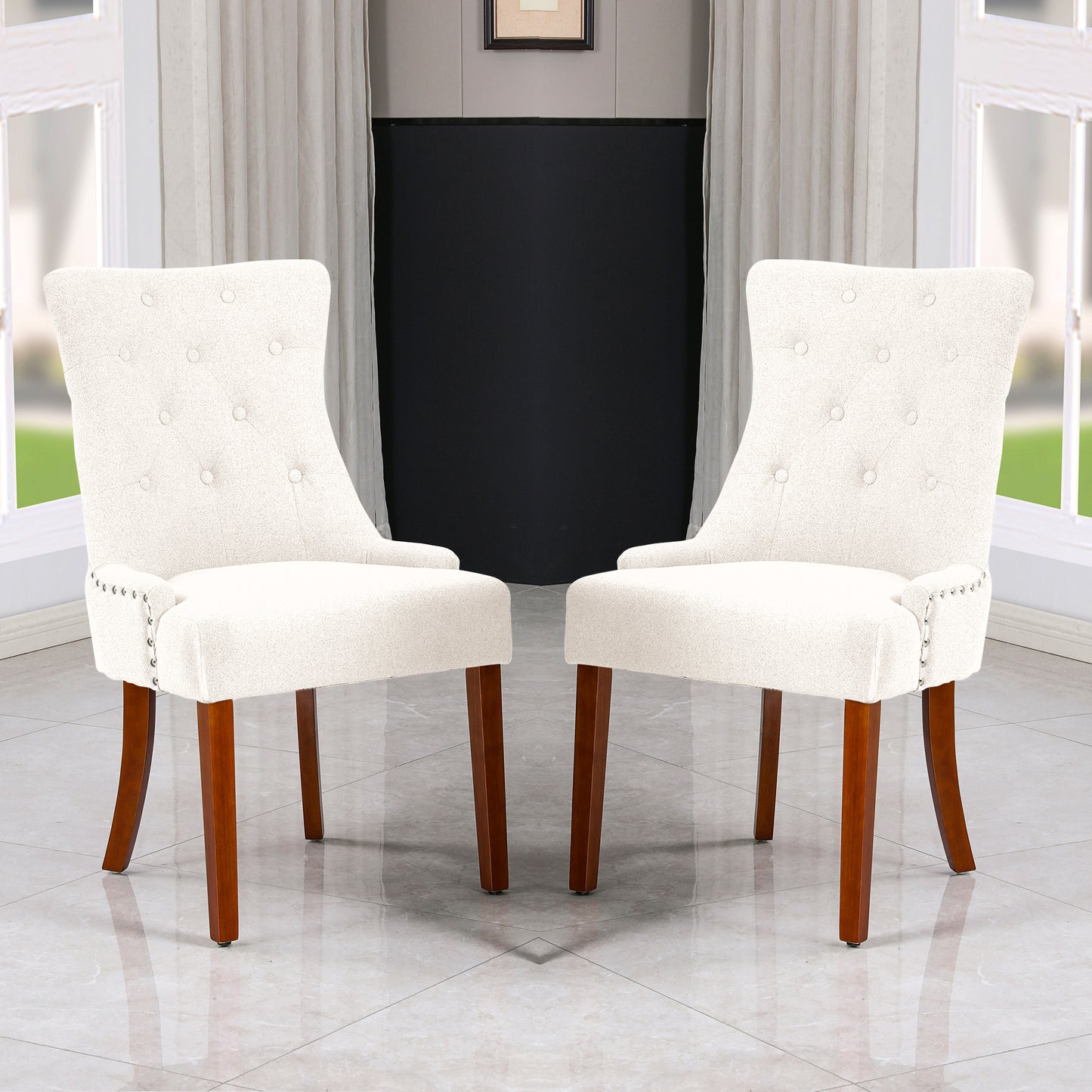 LYHome Mordern Fabric Dining Chairs, 2-Pcs Set, Iceam cream white