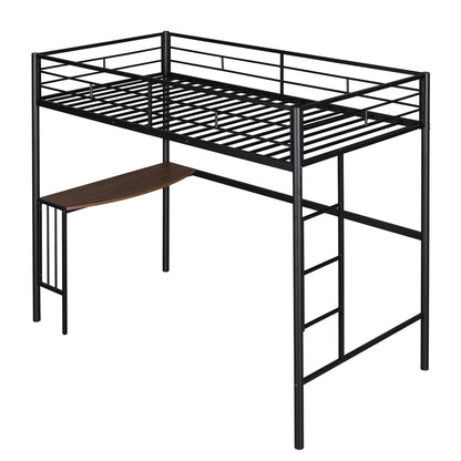 Twin Over Full Metal Bunk Bed with Desk, Ladder and Quality Slats for Bedroom, Metallic Black（OLD SKU :LP000092AAB）