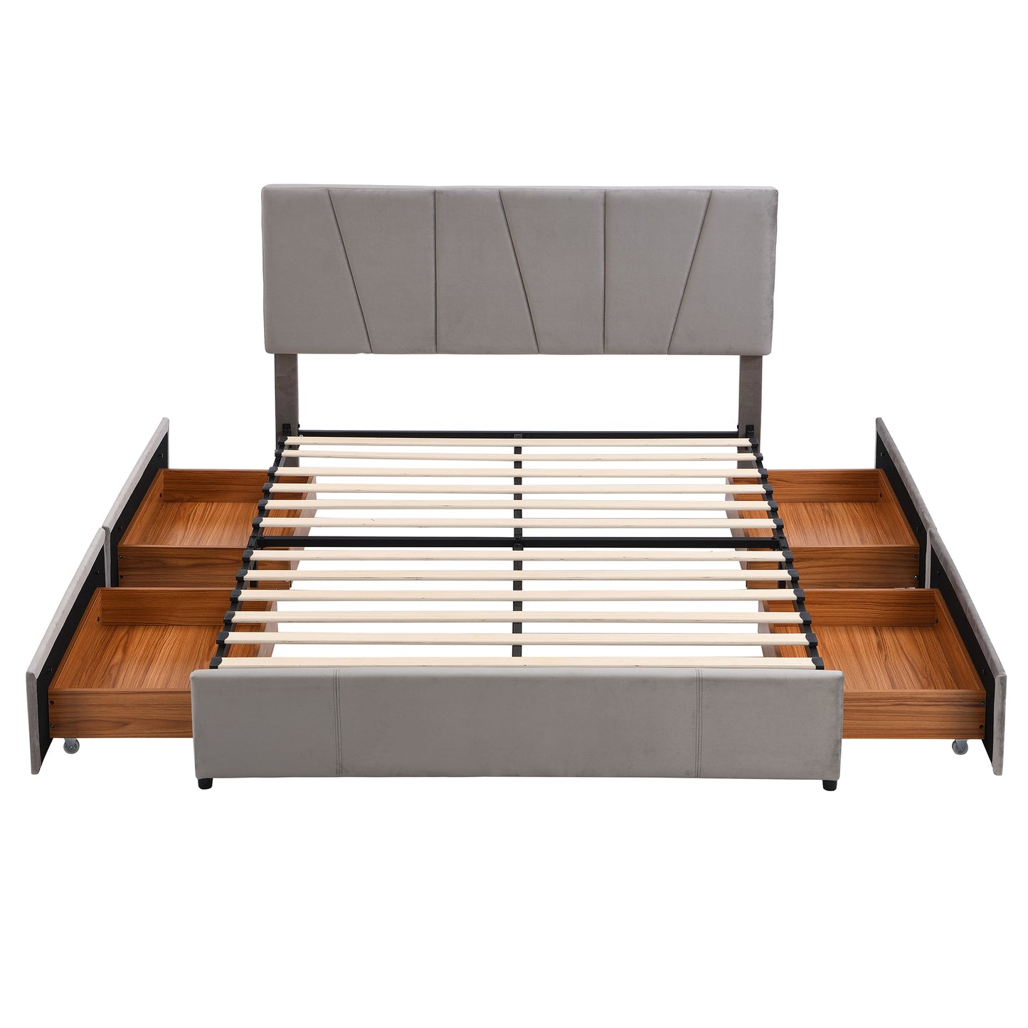 Queen Size Upholstery Platform Bed with Four Drawers on Two Sides,Adjustable Headboard,Grey