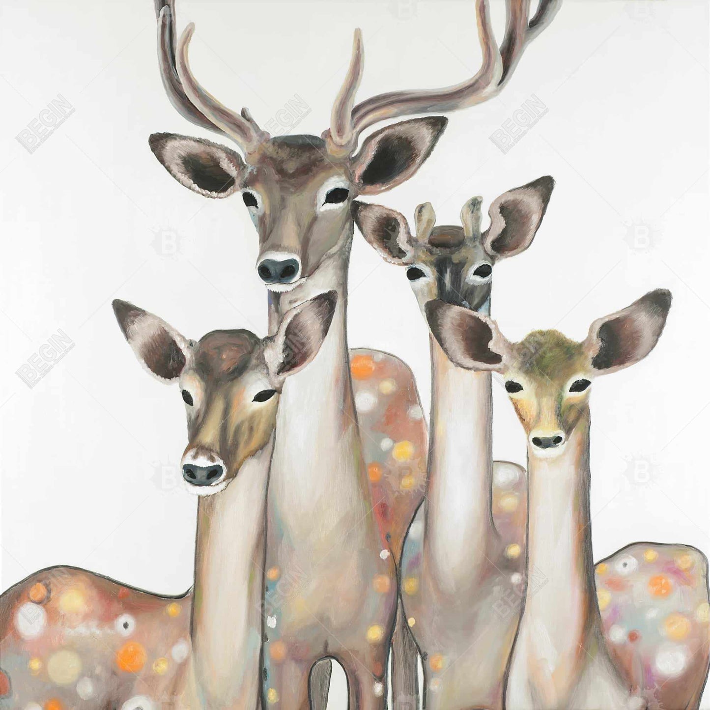 Group of abstract deers - 16x16 Print on canvas