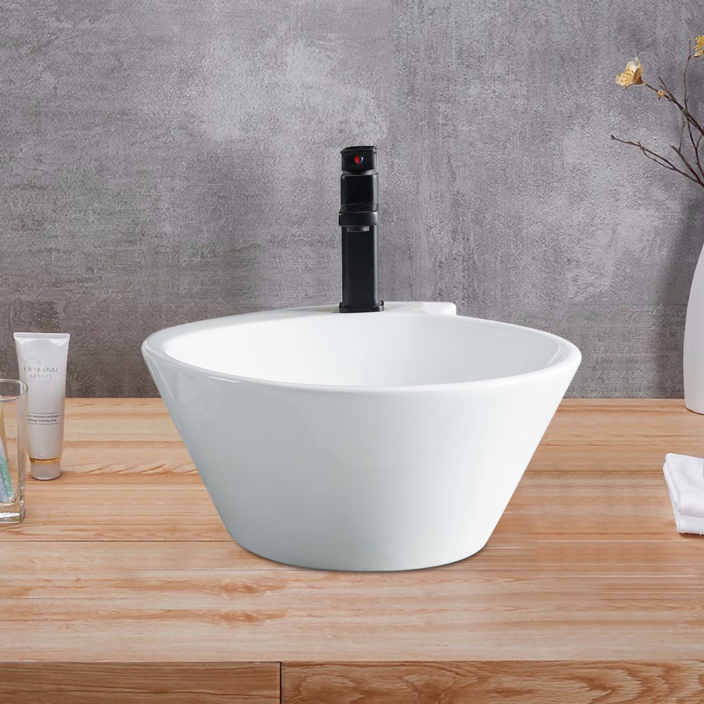 Vessel  Bathroom Sink Basin in White Ceramic