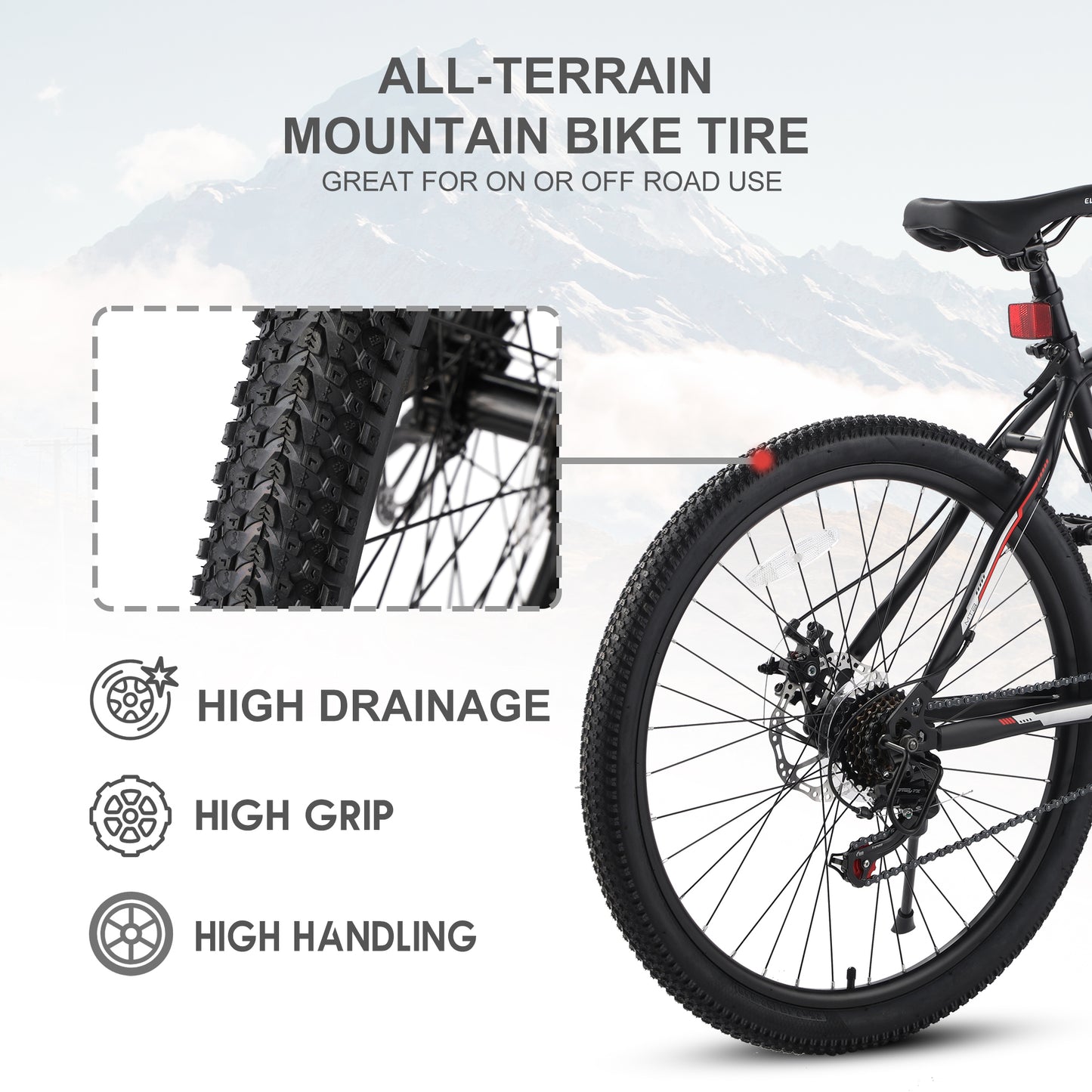 S26102 Elecony 26 Inch Mountain Bike, Shimano 21 Speeds with Mechanical Disc Brakes, High-Carbon Steel Frame, Suspension MTB Bikes Mountain Bicycle for Adult & Teenagers