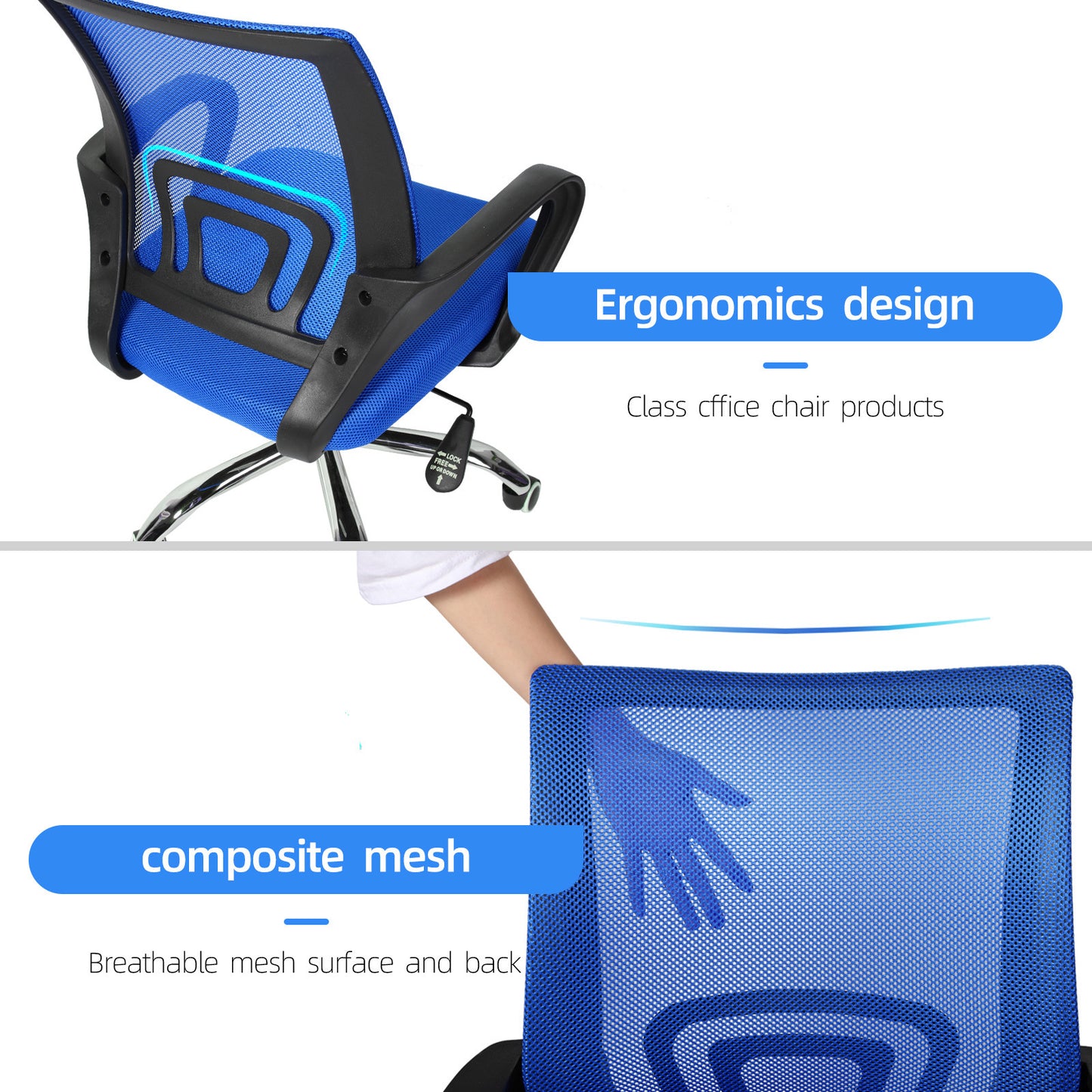 YSSOA Task Ergonomic Mesh Computer Wheels and Arms and Lumbar Support Adjustable Height Study Chair for Students Teens Men Women for Dorm Home Office, Blue