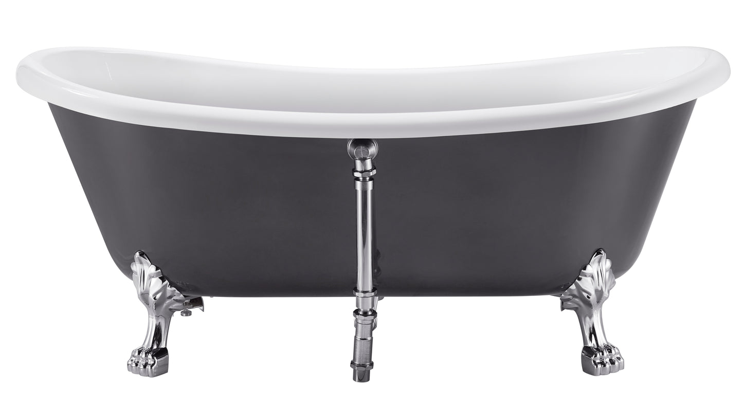 67" 100% Acrylic Freestanding Bathtub，Contemporary Soaking Tub，white inside and gray outside