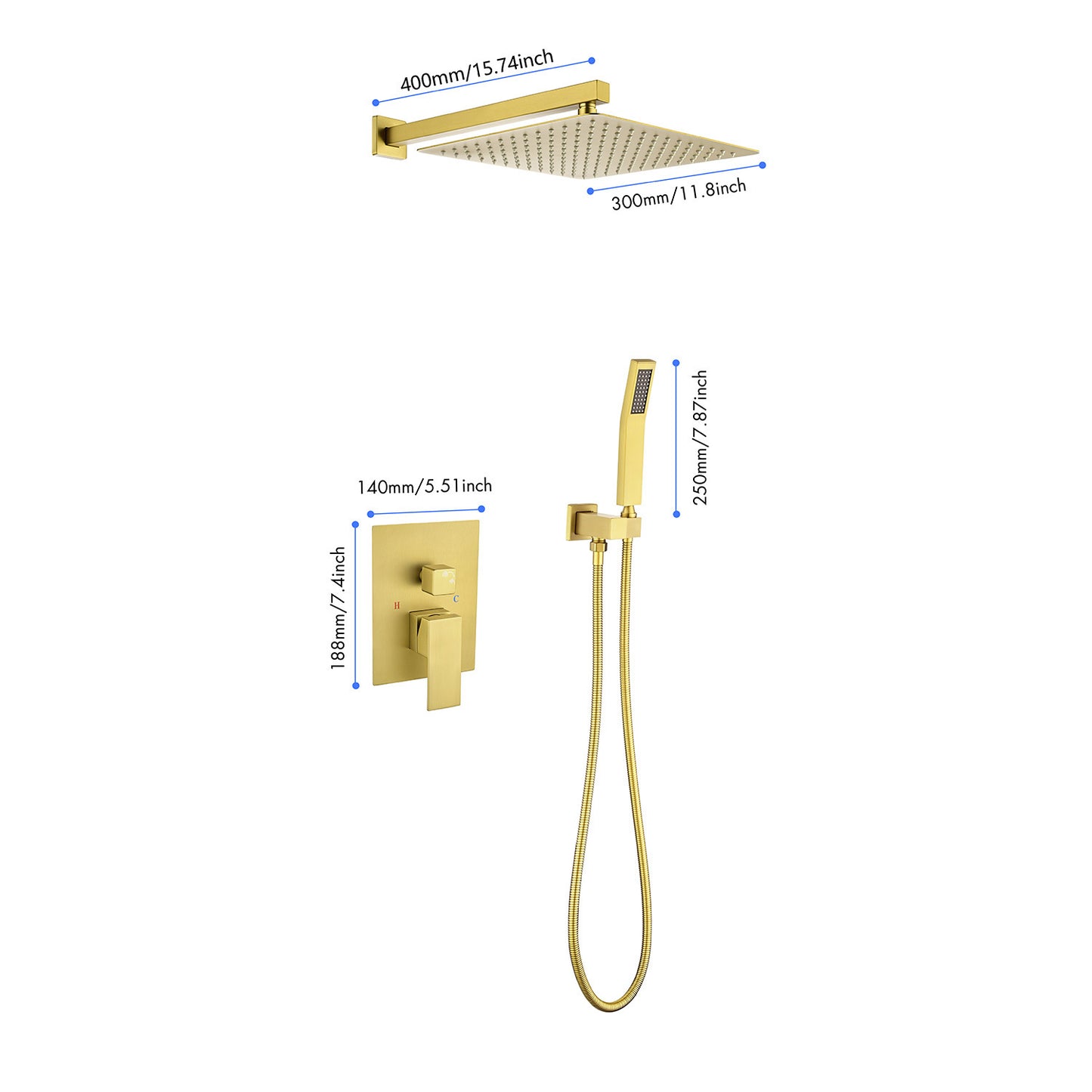 Shower System with Shower arm, rain shower head, handheld shower head, shower valve faucet, shower bracket holder, shower hose and Niche