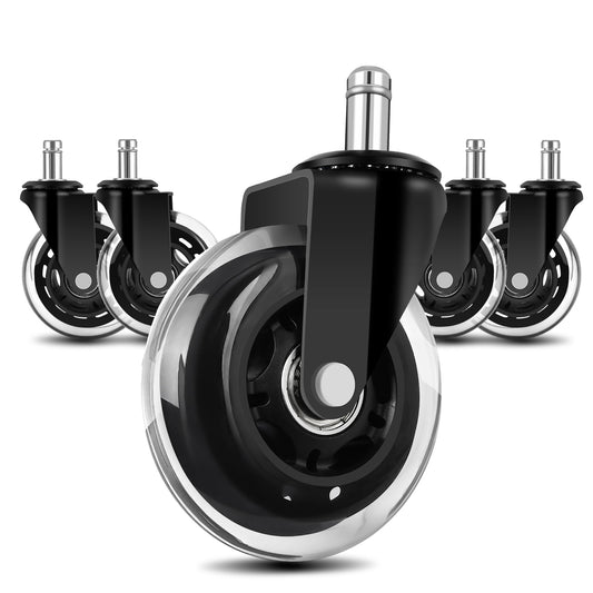 LPHY Office Chair Wheels (Set of 5) - 3'' Smooth Rolling Heavy Duty Casters - Safe for All Floors Including Hardwood - Universal Stem 7/16 Inch, Black
