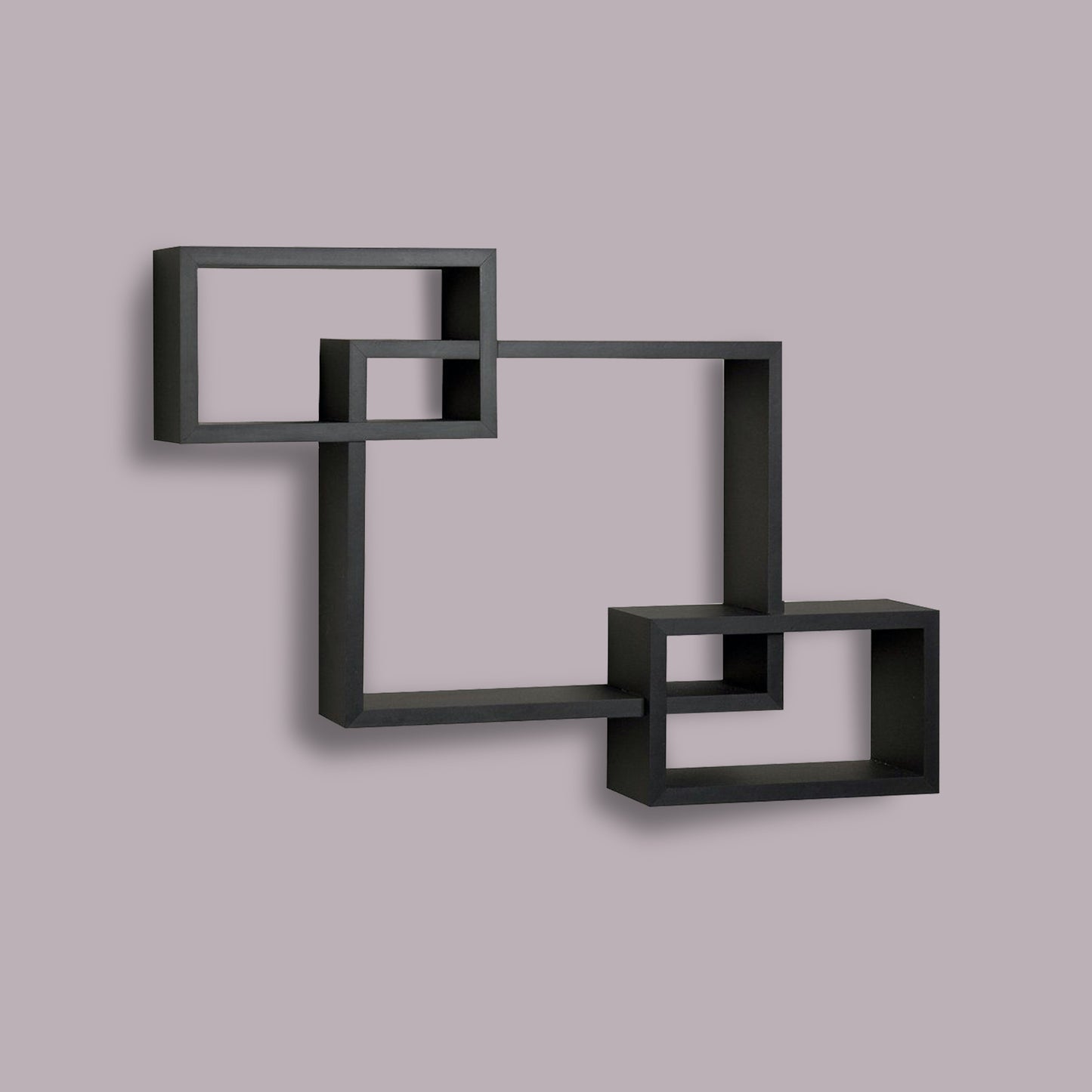 Intersecting Rectangle Shape Wooden Floating Wall Shelf, Black