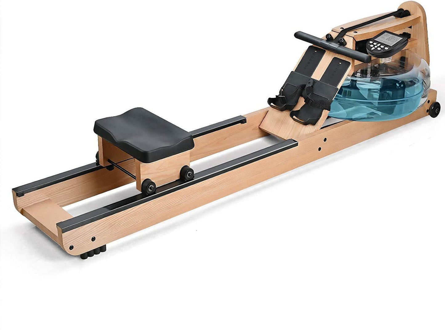 Yellow Water Rowing Machine Indoor Wooden Water Resistance Rowing Machine with LCD Monitor