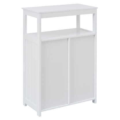 White Bathroom Cabinet, Freestanding Multi-Functional Storage Cabinet with Door and 3 Drawers, MDF Board with Painted Finish