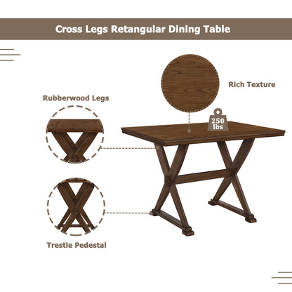 TOPMAX Mid-Century Wood 5-Piece Dining Table Set with 4 Upholstered Dining Chairs for Small Places, Antique Brown