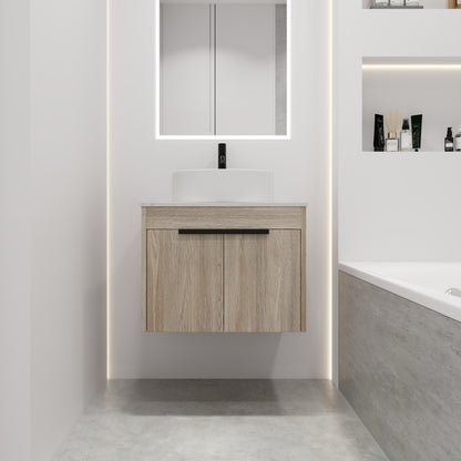 24 " Modern Design Float Bathroom Vanity With Ceramic Basin Set,  Wall Mounted White Oak Vanity  With Soft Close Door,KD-Packing，KD-Packing，2 Pieces Parcel（TOP-BAB400MOWH）