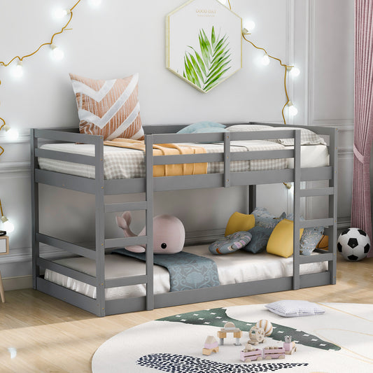 Twin Over Twin Bunk Bed with Ladder, Gray（OLD SKU：WF282787AAE）