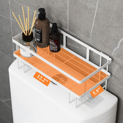 Over The Toilet Storage, Bathroom Organizer Shelves, Multifunctional Toilet Rack with Adhesive Base and Hooks,No Drilling Space Saver with Wall Mounting Design