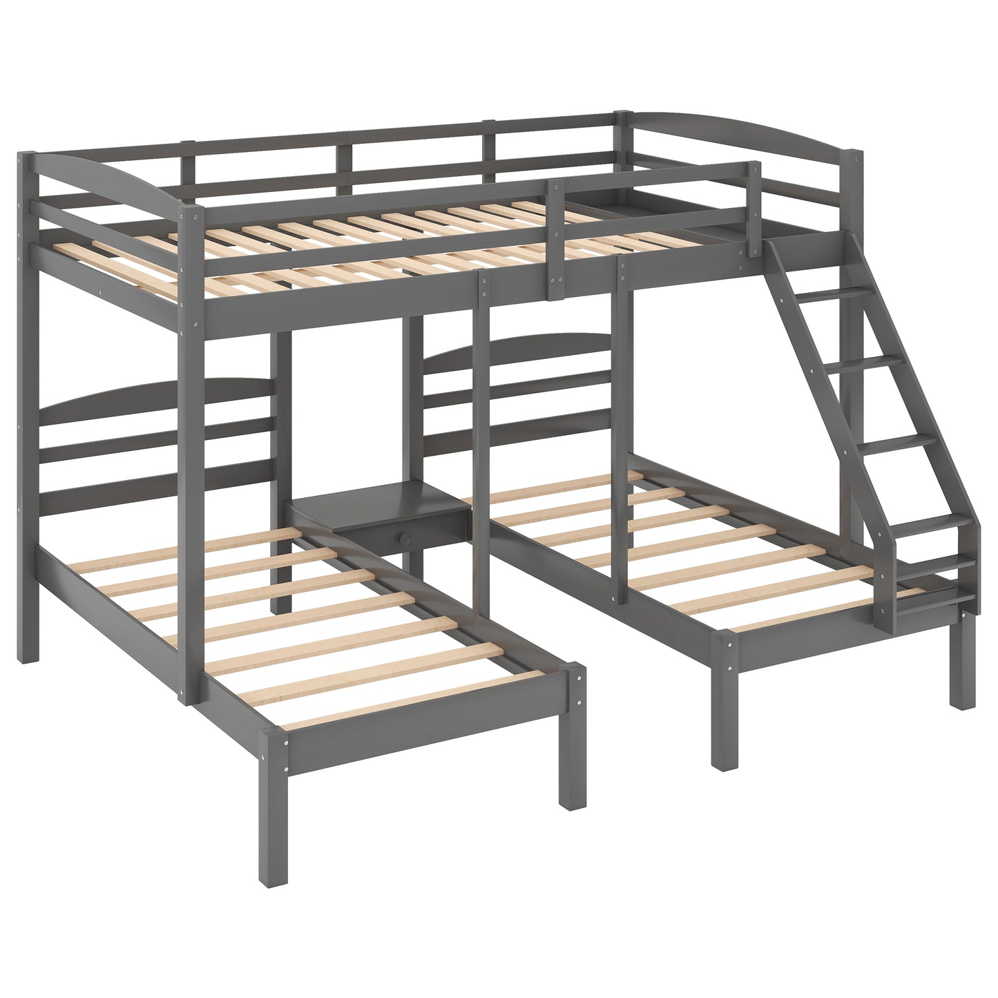 Full over Twin & Twin Bunk Bed,Triple Bunk Bed, Gray