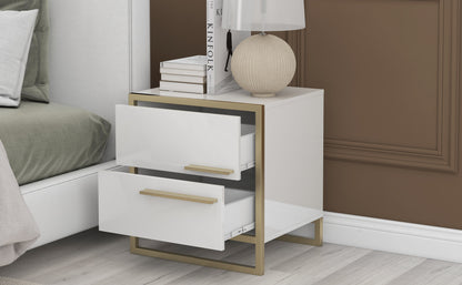 Nightstand with 2 Drawers ，Storage Bedside Table - White