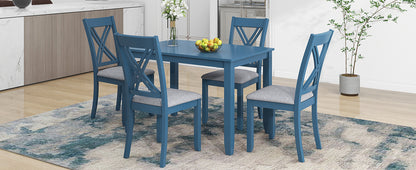 TOPMAX Rustic Minimalist Wood 5-Piece Dining Table Set with 4 X-Back Chairs for Small Places, Blue