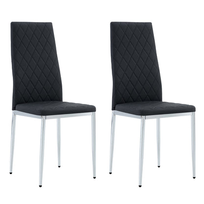 Grid Shaped Armless High Back Dining Chair,2-Piece Set, Office Chair. Applicable to Dining Room, Living Room, Kitchen and Office.Black Chair and Electroplated Metal Leg