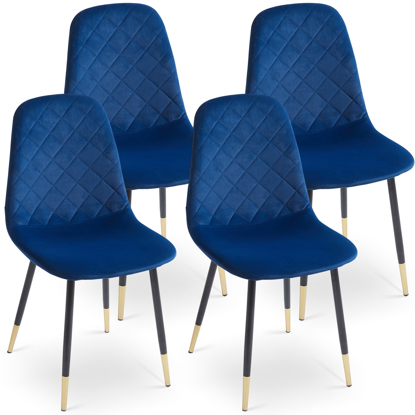 Blue Velvet Tufted Accent Chairs with Golden Color Metal Legs, Modern Dining Chairs for Living Room,Set of 4