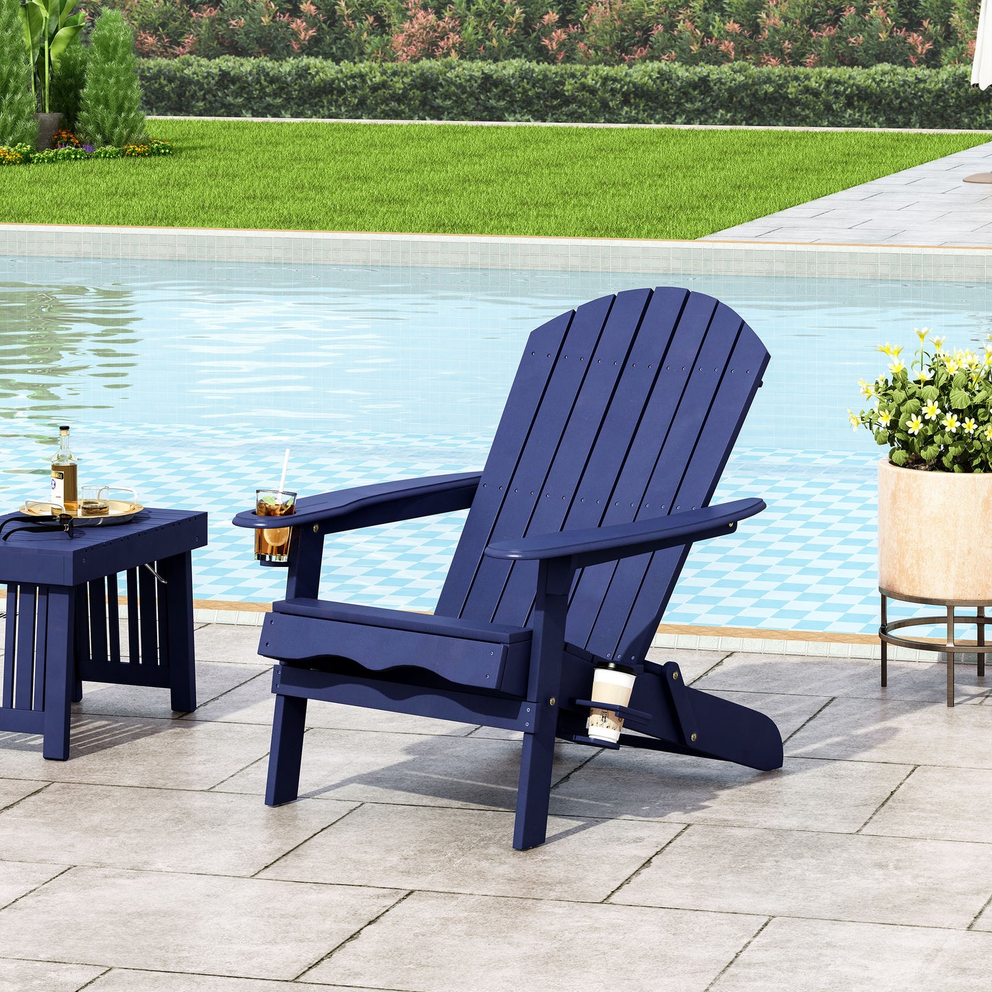 Outdoor Classic Solid Wood Adirondack Leisure Seat Can Put Cup Holder Can Put Umbrella