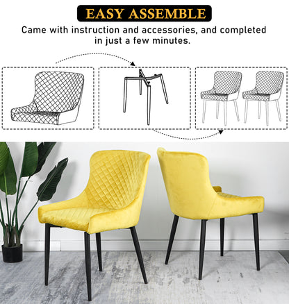 Cheap modern dining room furniture metal tube legs fabric yellow dining chair(set of 2)