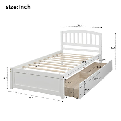 Twin Platform Storage Bed Wood Bed Frame with Two Drawers and Headboard, White （Previous SKU: SF000062KAA）