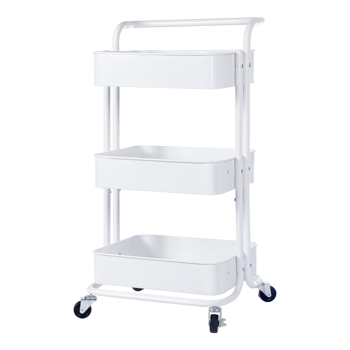 3-Tier Rolling Storage Utility Cart, Heavy Duty Craft Cart with Wheels and Handle, White