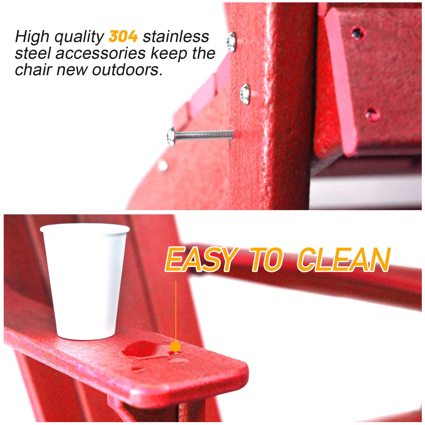 Adirondack Chair Holder HDPE Patio Chairs Weather Resistant Outdoor Chairs for Lawn, Deck, Backyard, Garden, Fire Pit, Plastic Outdoor Chairs - Red