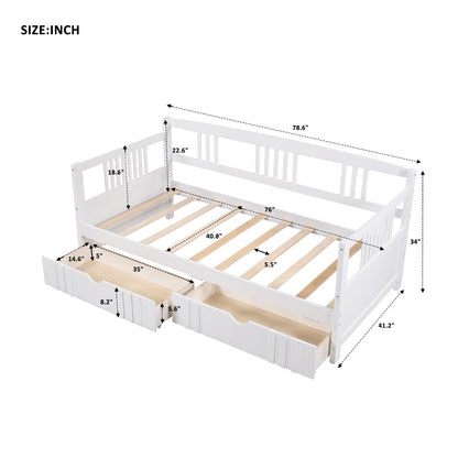 Twin Size Daybed Wood Bed with Two Drawers,White