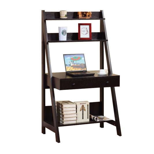 Contemporary Style Ladder Home Office Desk With 3 Open Shelves and 1 Drawer, Brown