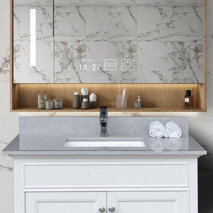 Montary 37 inches bathroom stone vanity top calacatta gray engineered marble color with undermount ceramic sink and single faucet hole with backsplash