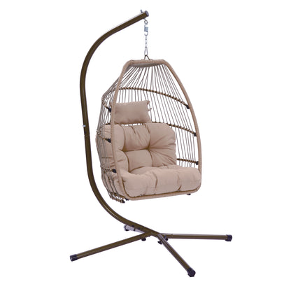 Outdoor Patio Wicker Folding Hanging Chair,Rattan Swing Hammock Egg Chair With Cushion And Pillow