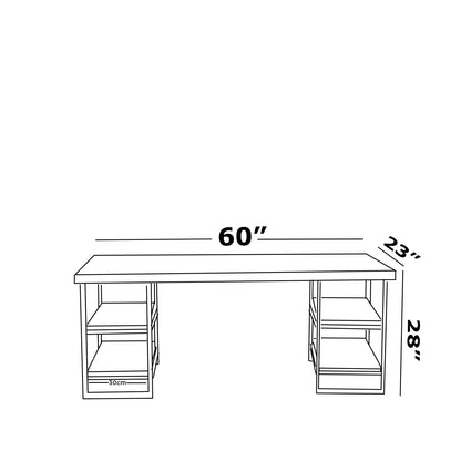 Furnish Home Store Diana Metal Frame 60" Extra Wide Wood Top 4 Shelves Writing and Computer Desk for Home Office, White