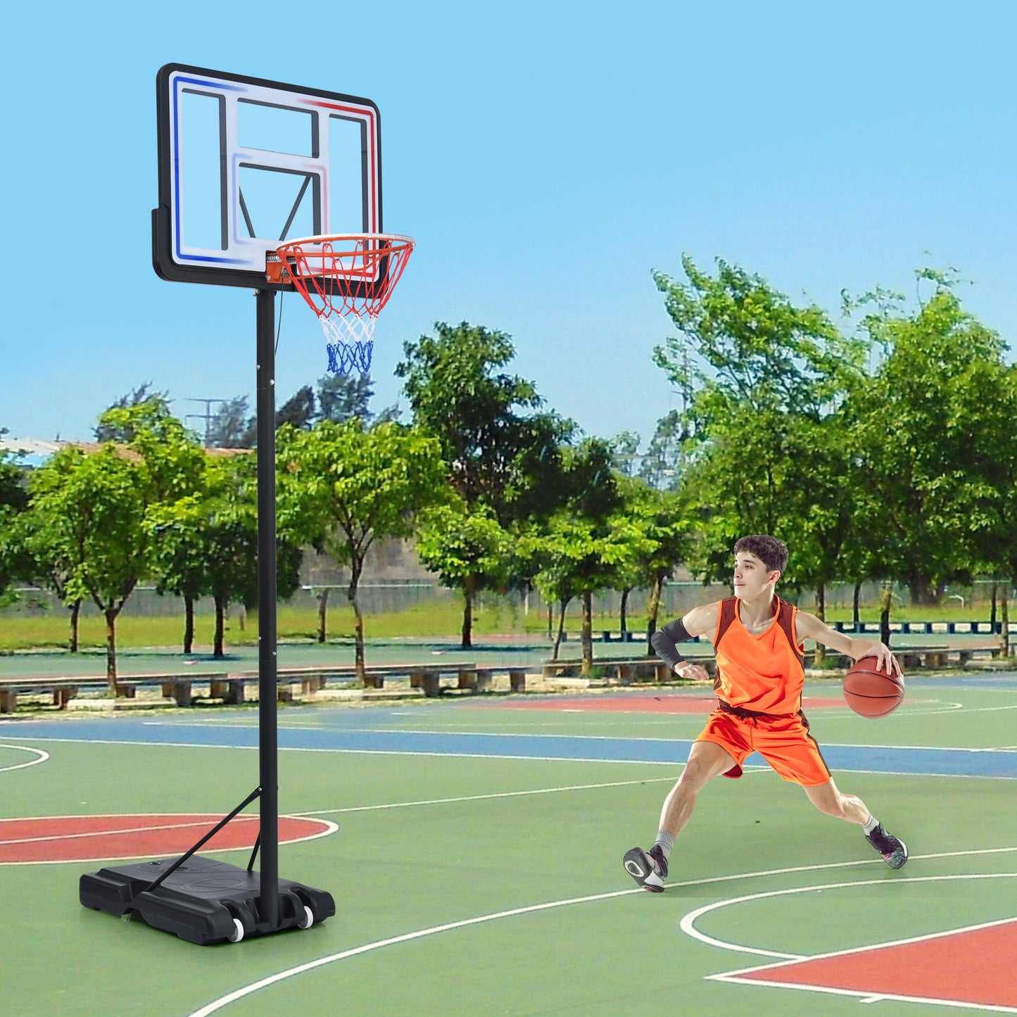 Portable Basketball Hoop Basketball System 4.76-10ft Height Adjustment for Youth Adults LED Basketball Hoop Lights, Colorful lights, Waterproof，Super Bright to Play at Night Outdoors,Good Gift for Kid