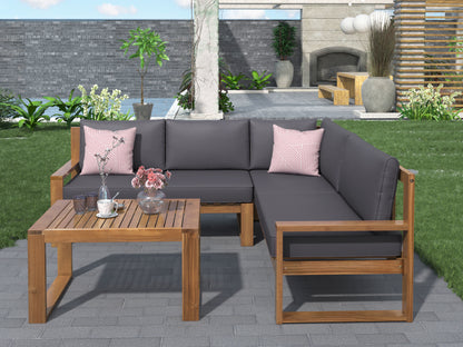 U_STYLE 3-Piece Patio Sectional Set  Acacia  Wood and Grey Cushions  Ideal for Outdoors and Indoors