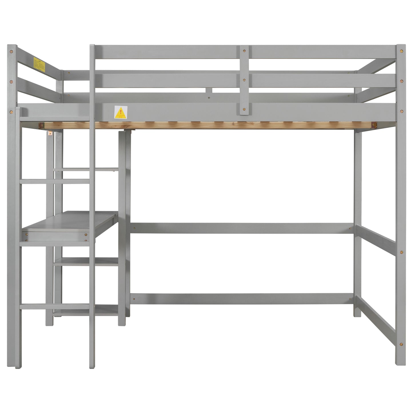 Full Loft Bed with Desk and Shelves,Gray