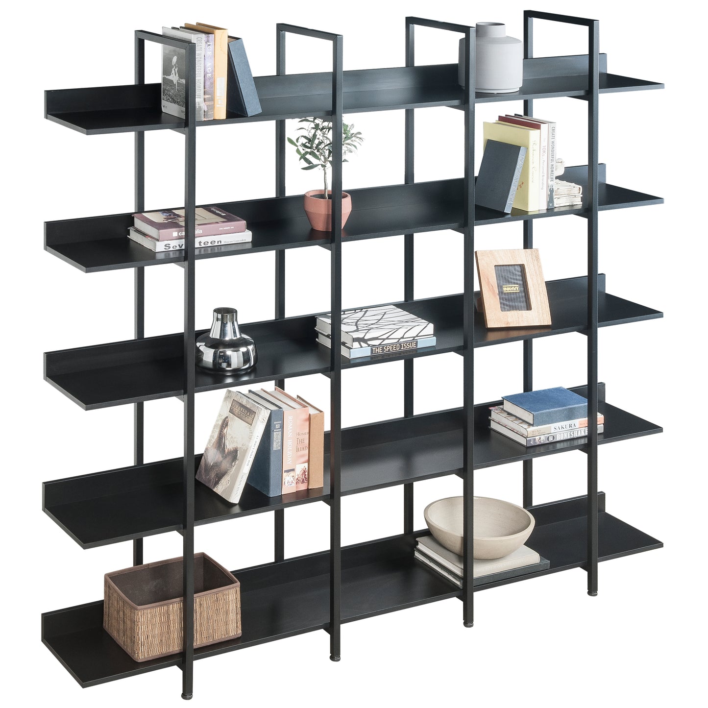 [VIDEO] 5 Tier Bookcase Home Office Open Bookshelf, Vintage Industrial Style Shelf with Metal Frame, MDF Board