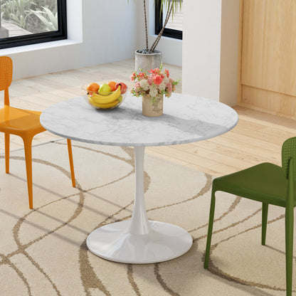 42.12"Modern Round Dining Table with Printed White Marble Table Top,Metal Base  Dining Table, End Table Leisure Coffee Table