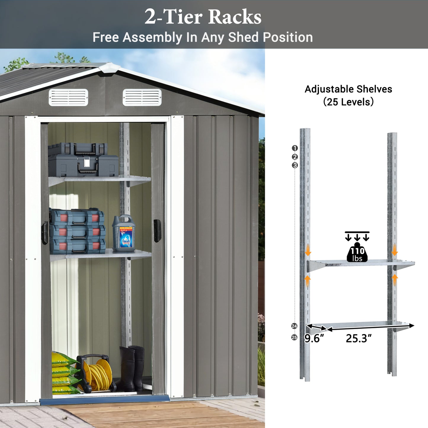 TOPMAX Patio 6ft x4ft Bike Shed Garden Shed, Metal Storage Shed with Adjustable Shelf and Lockable Door, Tool Cabinet with Vents and Foundation for Backyard, Lawn, Garden, Gray