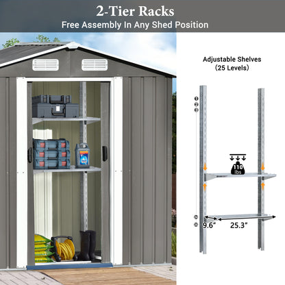 TOPMAX Patio 6ft x4ft Bike Shed Garden Shed, Metal Storage Shed with Adjustable Shelf and Lockable Door, Tool Cabinet with Vents and Foundation for Backyard, Lawn, Garden, Gray