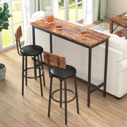 Bar Table Set with 2 Bar stools PU Soft seat with backrest (Rustic Brown,43.31’’w x 15.75’’d x 23.62’’h)