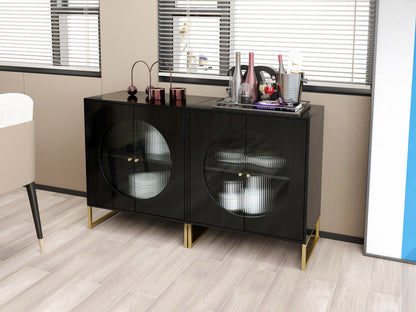 Black Storage Cabinet with Glass Door, Sideboard Buffet Cabinet for Kitchen,Dining Room